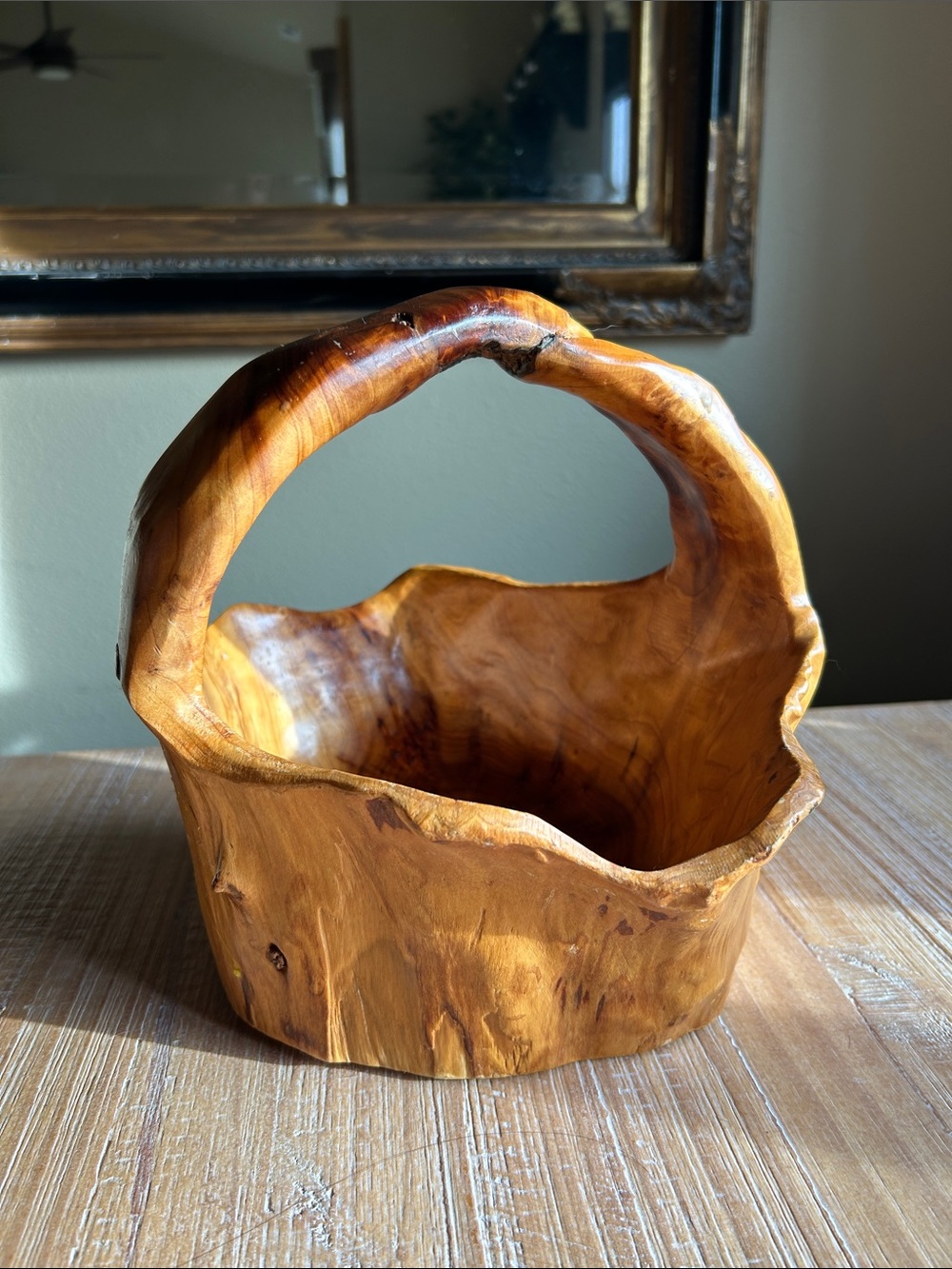 Hand Carved Burl Wood Basket - Rustic Decor Natural Foreging Whimsical Basket